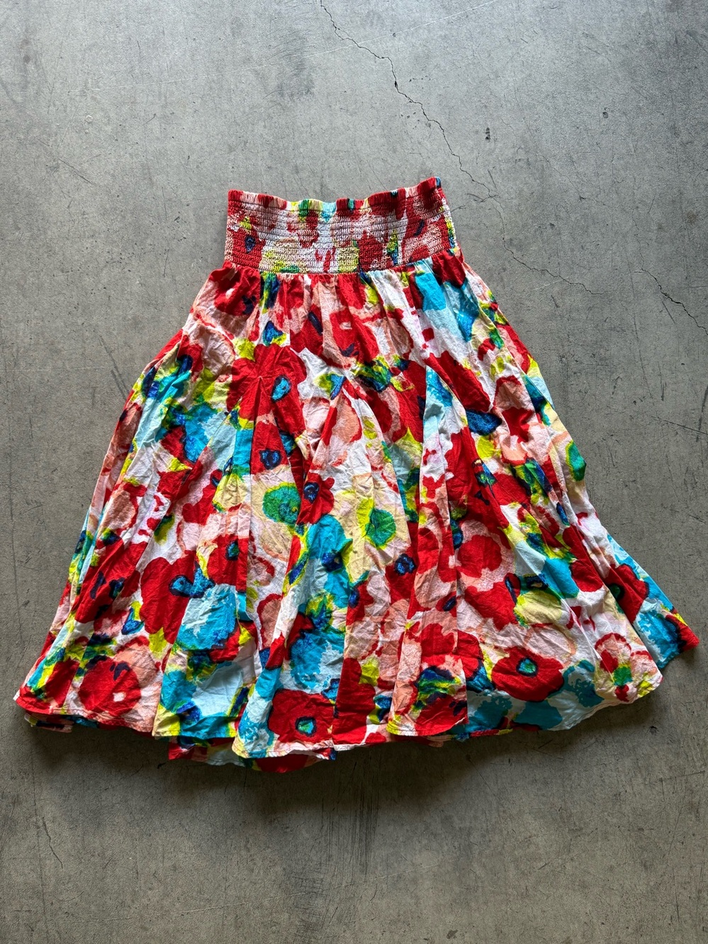 Chadwicks Red Floral Smocked Waist Circle Skirt